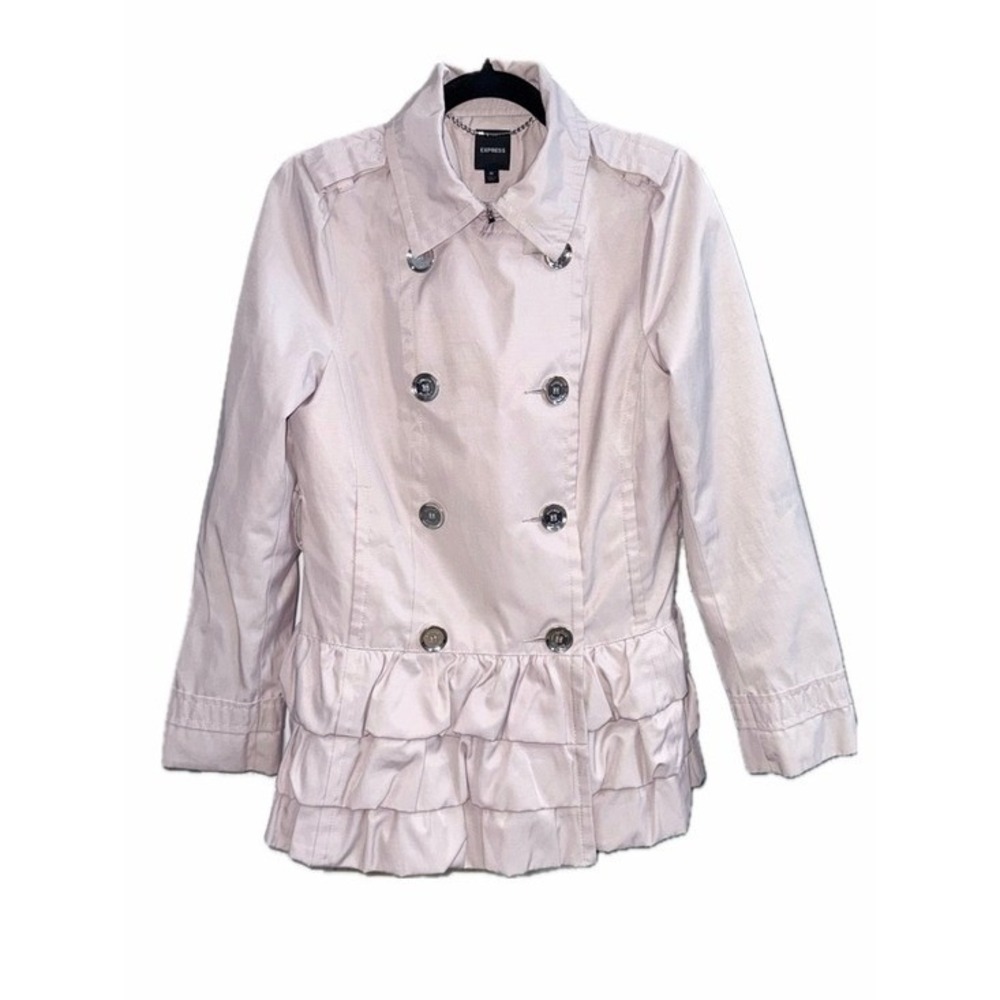 EXPRESS Blush Pink Ruffle Peplum Trench Jacket | Women's M